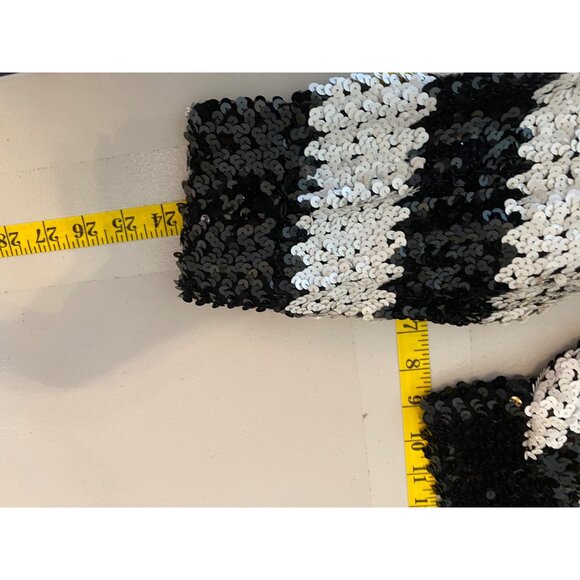 Vintage Sequined Black & White Striped Sweater V-Neck Medium - Picture 8 of 8